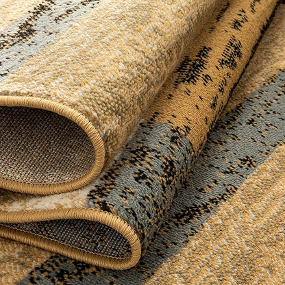 SUPERIOR Indoor Runner Rug, Jute Backed, Modern Geometric Patchwork Floor Decor for Bedroom, Office, Living Room, Entryway, Hardwood Floors, Rockwood Collection, 2' 7" x 12', Light Blue-Beige