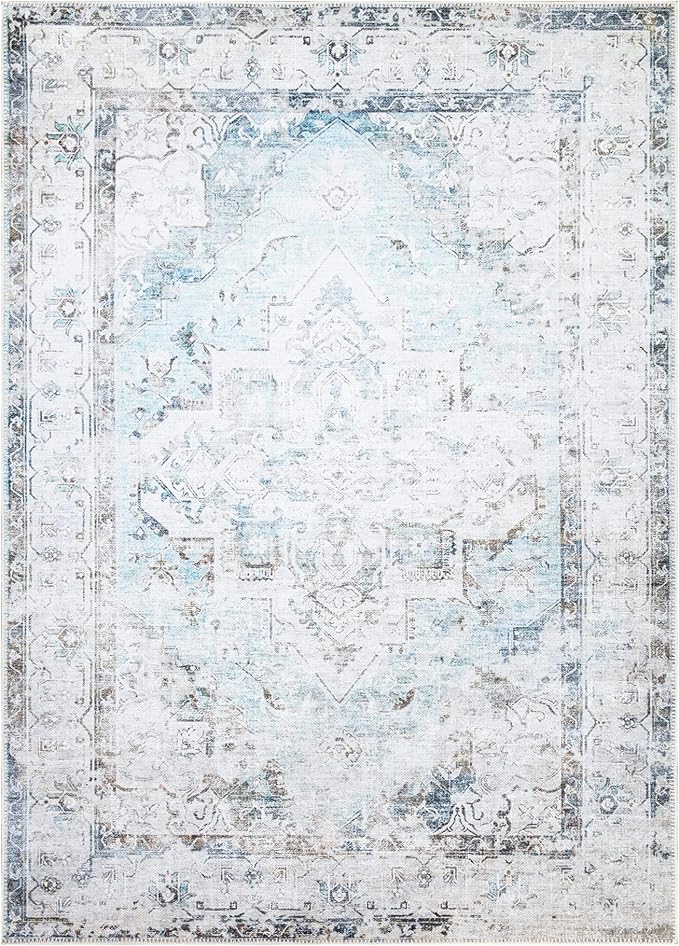 Bloom Rugs Washable Non-Slip 2' x 3' Rug - Beige/Blue Traditional Oriental Area Rug for Living Room, Bedroom, Dining Room, and Kitchen - Exact Size: 2' x 3'