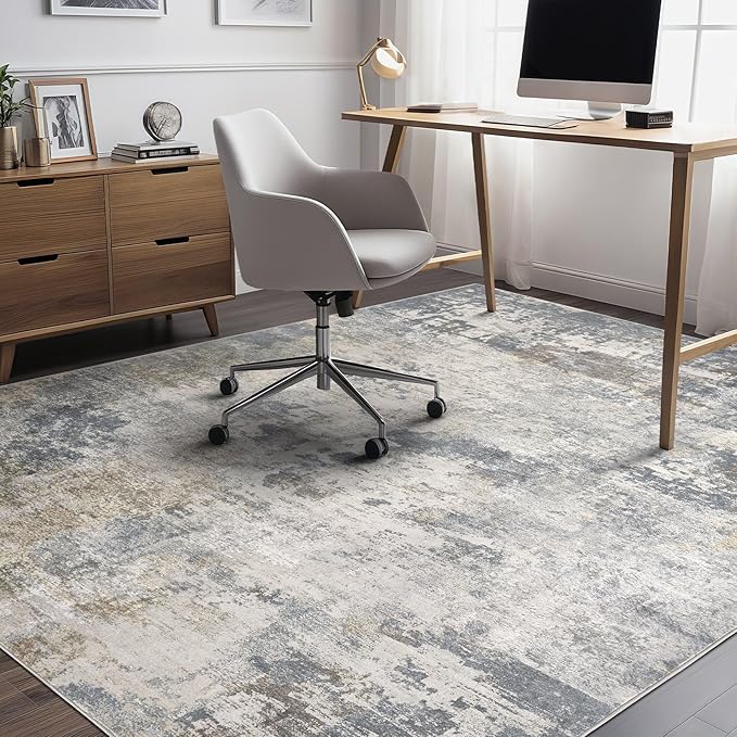 7x10 Area Rug Living Room Rugs - Washable Neutral Modern Abstract Soft Thin Large Rug Indoor Floor No Slip Rug Carpet for Bedroom Under Dining Table Home Office Decor - Blue Grey