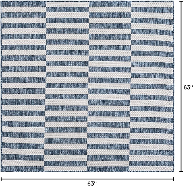 Unique Loom Outdoor Striped Collection Area Rug - Striped (5' 3" Square Blue/Ivory)