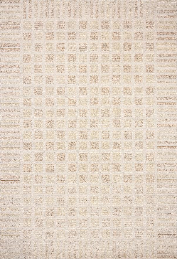 Loloi Chris Loves Julia Calvin Collection CLV-03 Bone/Natural 9'-6" x 12'-6" Area Rug Checkered Neutral Soft Living Room Bedroom Carpet