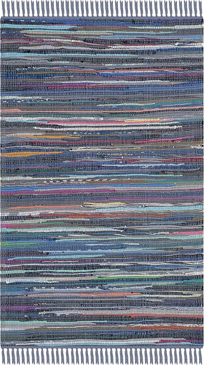 SAFAVIEH Rag Rug Collection Accent Rug - 2'3" x 5', Purple & Multi, Handmade Boho Stripe Cotton, Ideal for High Traffic Areas in Entryway, Living Room, Bedroom (RAR121D)