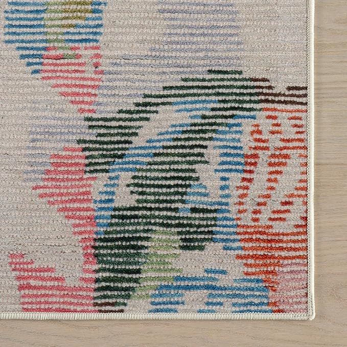 Dash & Albert Bloom Multi Machine Washable Rug, 7.5 X 9.5 Feet, Blue/Ivory Floral Pattern