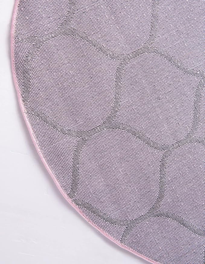 Rugs.com Lattice Frieze Collection Rug – 8' Round Light Pink Medium Rug Perfect for Kitchens, Dining Rooms