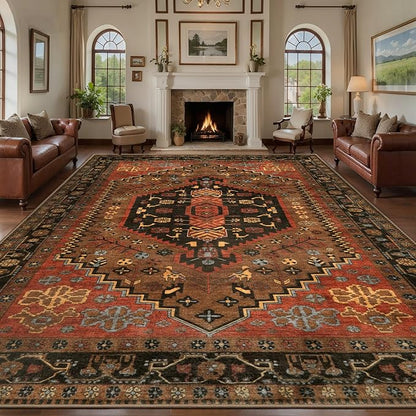 Ciicool 9x12ft Large Area Rug, Washable Thin Soft Rug Vintage Kitchen Carpet for Entrance Bedroom Bedside Living Room Kitchen Laundry Bathroom Decor