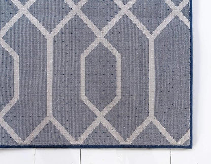 Unique Loom Marilyn Monroe Glam Collection Area Rug - Trellis (2' x 6' Runner, Navy Blue Silver/ Silver)
