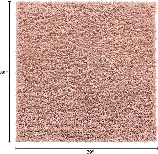Unique Loom Davos Shag Collection Area Rug - Solid (3' 3" Square, Dusty Rose)
