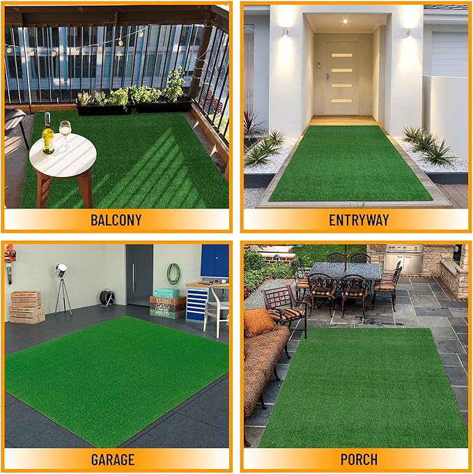 Ottomanson Artificial Grass Turf 6'6" x 54' Indoor Outdoor Faux Grass Rug with Drainage Holes, Customizable with Extra Long Size Options, Perfect for Patio Lawn Balcony Weddings Photoshoot Backdrop