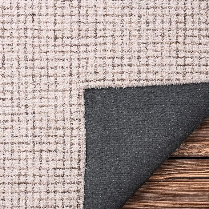 Hand-Tufted 100% Wool Pile Area Rug – Geometric Textured Grid Check Pattern – Thick and Durable Floor Carpet for Bedroom, Living Room, Kids Room, and Dining Area (Ivory-Brown, 10' x 10')