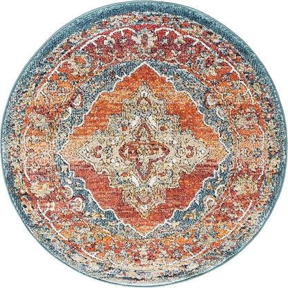 Unique Loom Isabella Collection Area Rug - Rossellini (3' 3" Round, Rust Red/ Beige)