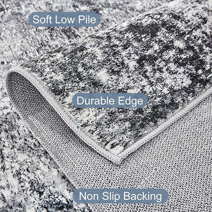 Area Rug Living Room Rugs - 10x11 Washable Large Soft Indoor Neutral Modern Abstract Low Pile Rug Carpet for Bedroom Dining Room Farmhouse Home Office - Grey