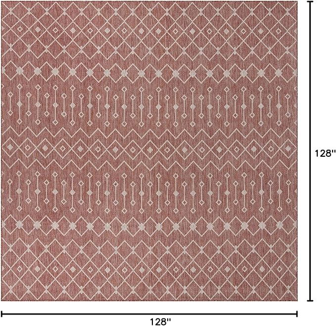 Unique Loom Outdoor Trellis Collection Area Rug - Tribal Trellis (10' 8" Square, Rust Red/ Ivory)