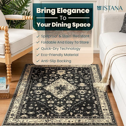 Istana 3x5 Area Rug - Black Modern Rugs for Living Room 3x5 - Foldable Rugs for Bedroom/Living Room Rug - Stain Resistant Washable Rug - Eco-Friendly Small Area Rugs