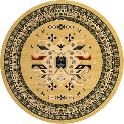 Unique Loom Taftan Collection Border Geometric Tribal Inspired Design Area Rug (8' 0 x 8' 0 Round, Gold/ Gray)