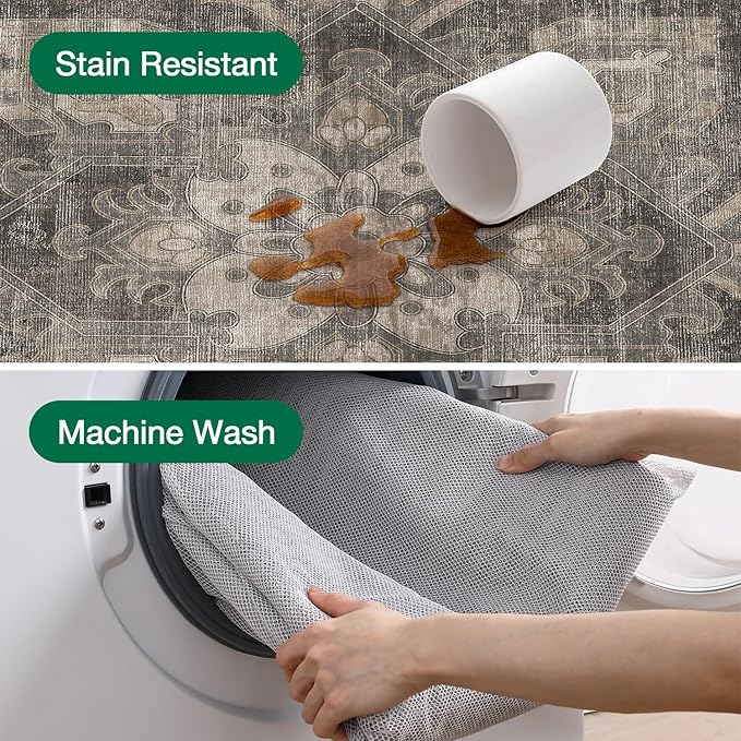 LUMI Washable Area Rug 4x6 for Living Room, Ultra Soft Stain Resistant Carpet with Non Slip Rubber Backing, Non-Shedding Low Pile Rugs for Bedroom, Dining Room, Indoor, Office