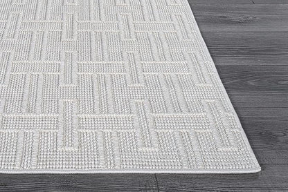 Micro Loop Indoor Rug White 5x7 Boho Geometric Neutral Area Rugs for Living Room Soft Luxury Modern Low and High Pile Durable Stain Resistant Non-Shedding Indoor Area Carpet 5 x 7