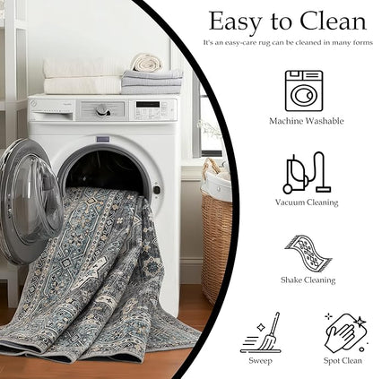 Area Rug Non Slip Machine Washable Ultra Soft Living Room/Bedroom/Kitchen/Outdoor/Classroom Silver, 2'×3'
