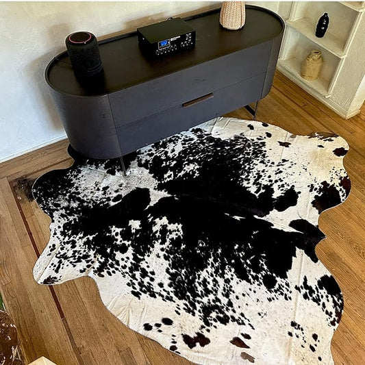 Genuine Cowhide Rug - Natural Leather Hide Rugs for Living Room & Area Rug for Bedroom - Real Cowhides Rug for Rustic Home Decor - Black Speckled Cowhide Rugs Collection, 6x6-7ft