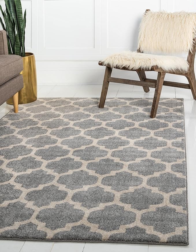 Rugs.com Lattice Collection Rug – 5' x 8' Light Gray Medium Rug Perfect for Bedrooms, Dining Rooms, Living Rooms