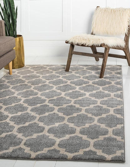 Rugs.com Lattice Collection Rug – 5' x 8' Light Gray Medium Rug Perfect for Bedrooms, Dining Rooms, Living Rooms