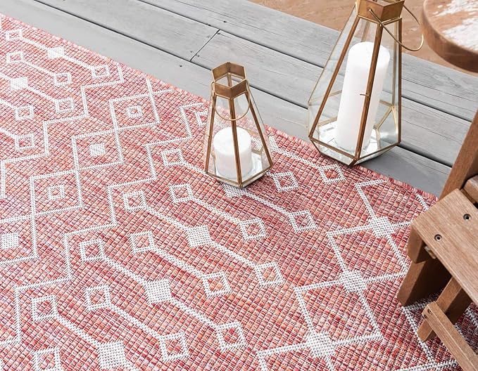 Unique Loom Outdoor Trellis Collection Area Rug - Tribal Trellis (5' 3" x 8' Rectangle, Rust Red/ Ivory)