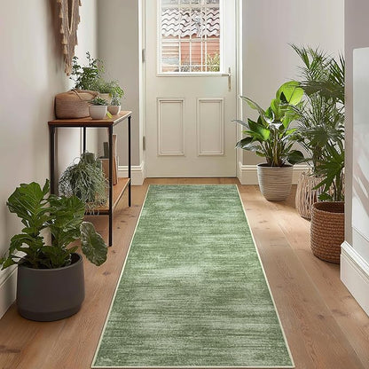 2x6 Runner Rug for Hallways Non Slip Washable Neutral Abstract Modern Olive Green Area Rug for Kitchen Laundry Room Dark Green Floor Covering Carpet 2 x 6