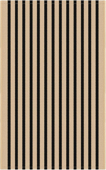 KOZYFLY Brown and Black Striped Porch Rug 2x3 Ft Small Area Rug Cotton Outdoor Doormat Front Door Rugs Washable Outdoor Rugs Farmhouse Layered Door Mat for Front Door Entryway Patio Porch
