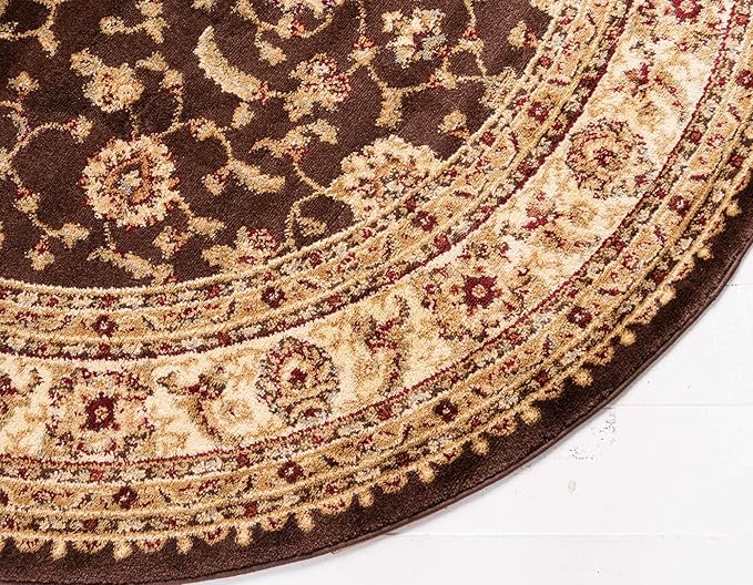 Unique Loom Voyage Collection Traditional Oriental Classic Intricate Design Area Rug (8' 0 x 8' 0 Round, Brown/Ivory)