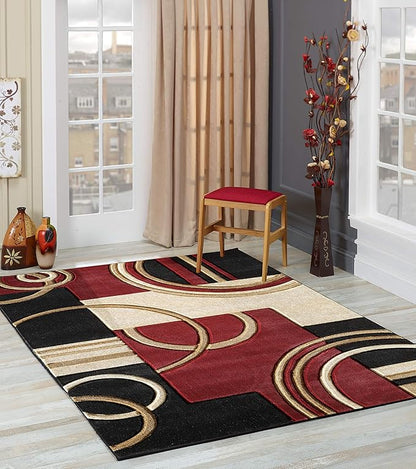 GLORY RUGS Area Rug Modern Soft Hand Carved Contemporary Floor Carpet with Premium Fluffy Texture for Indoor Living Dining Room and Bedroom Area (Dark Red, 8'x10')