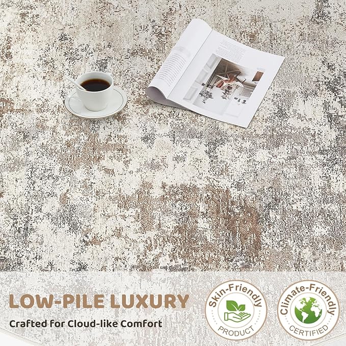 10x12 Area Rug Living Room Rugs - Washable Neutral Modern Abstract Soft Thin Large Rug Indoor Floor No Slip Rug Carpet for Bedroom Under Dining Table Home Office Decor - Brown Grey
