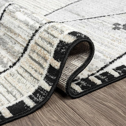 Abani Viva Cream & Grey Area Rug 2' x 3' for Living Room, Bedroom - Farmhouse Diamond Pattern - Durable & Easy to Clean
