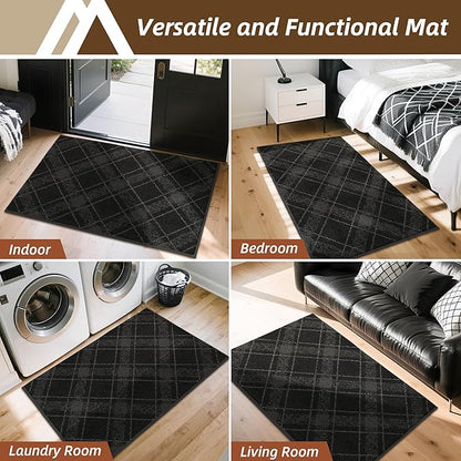 COSY HOMEER Plaid Door Mat 24" x 36",Dirt Trapper Entryway Rugs,Non-Slip Washable Farmhouse Doormat,Low Profile Welcome Mats for Paws Black