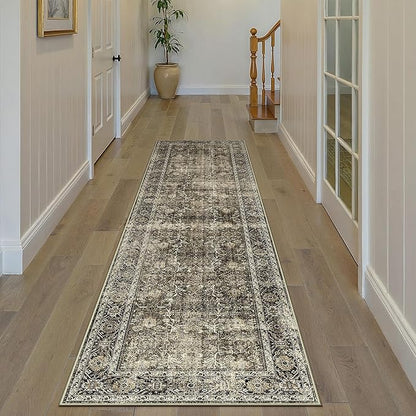 Brown Runner Rug 3x7 Vintage Area Carpet Hallway Long Indoor Kitchen Washable Living Room Low Pile Traditional Distressed Retro Accent Throw Rug Non Slip Laundry Bathroom Office Dining Room