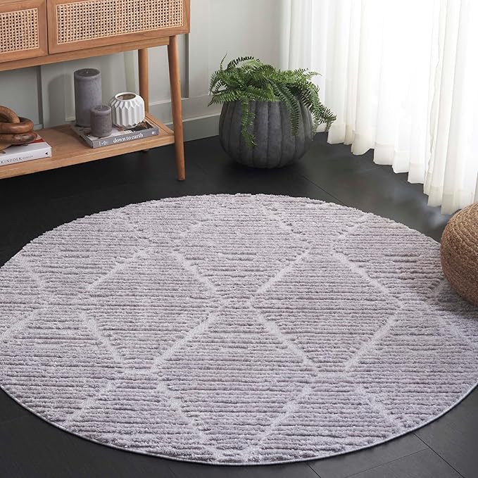 SAFAVIEH Marrakesh Collection Area Rug - 8' Round, Grey, Geometric Design, Ideal for High Traffic Areas in Living Room, Bedroom, Dining (MRK517F)