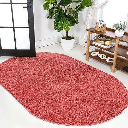 Eyely UES100E-6OV Haze Solid Low-Pile Red 6 ft. x 9 ft. Oval Area Rug, Pet Friendly, Stain Resistant, Easy Cleaning, for Bedroom, Living Room, Kitchen
