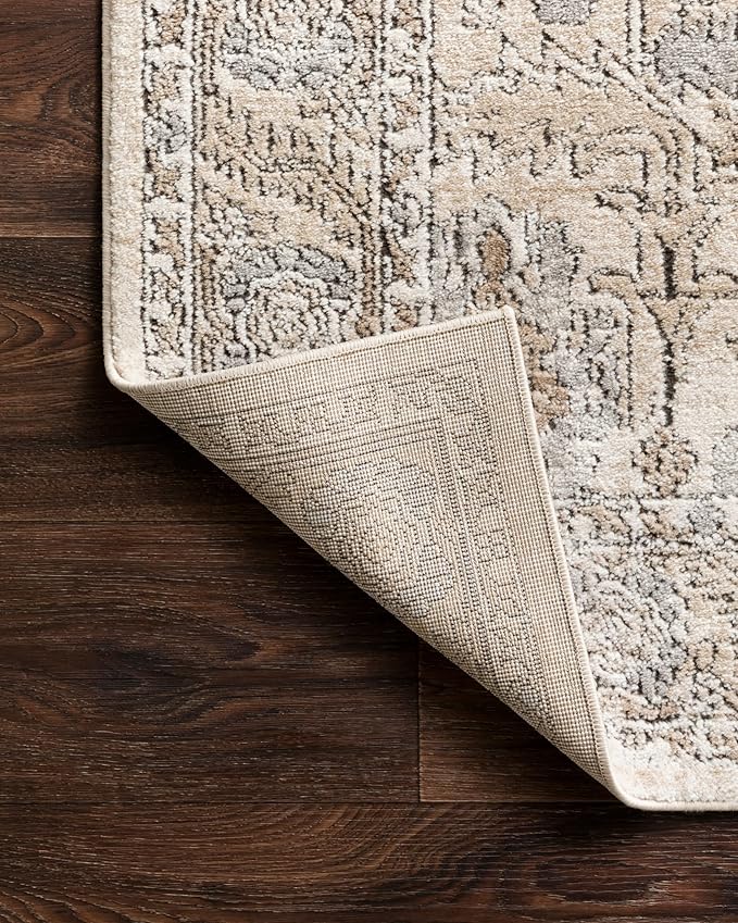 Loloi Teagan Collection TEA-03 Ivory/Sand 6'-7" x 9'-2" Area Rug, Large, Soft Neutral Rug, High-Traffic for Living Room, Bedroom, Home Office, Dining Area