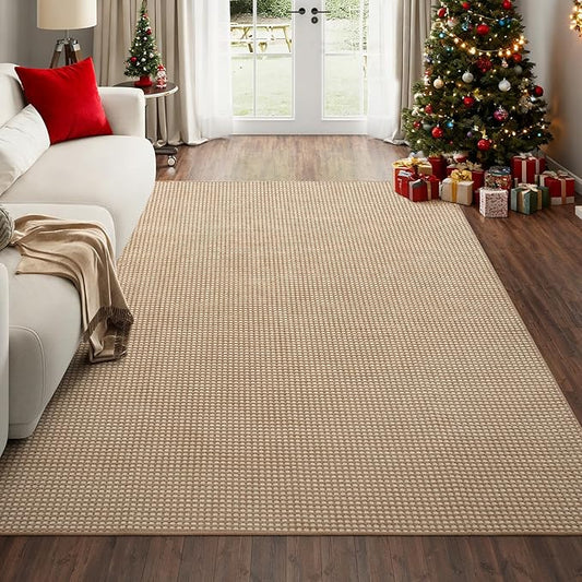 Boho Washable Area Rugs 5x7 ft, Non Slip Area Rug for Living Room, Braided Office Rugs Bedroom Rug Woven Washable Indoor Floor Carpets for Office Dining Bedroom Living Room, Easy to Clean, Brown