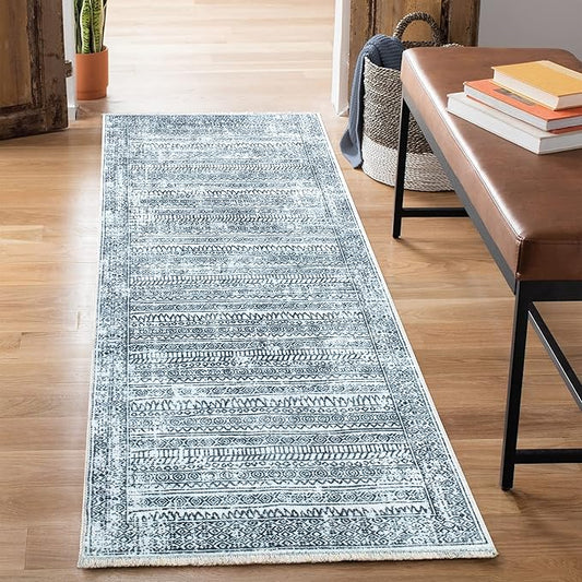 Bloom Rugs Caria Washable Non-Slip 12 ft Runner - Ivory/Black Geometric Runner for Entryway, Hallway, Bathroom, and Kitchen - Exact Size: 2'6" x 12'