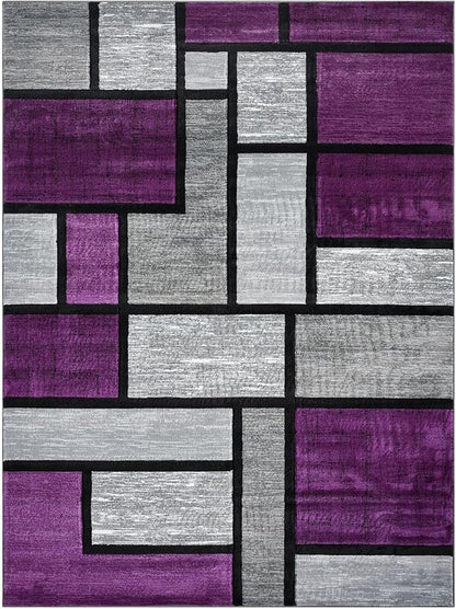 Geometric Area Rug - Decorative Home & Office Rug - Indoor Carpet for Living Room, Bedroom, Family or Dining Room - Non-Fading Polyester Material, Stain-Proof - Made in Turkey - Purple, 8 x 10