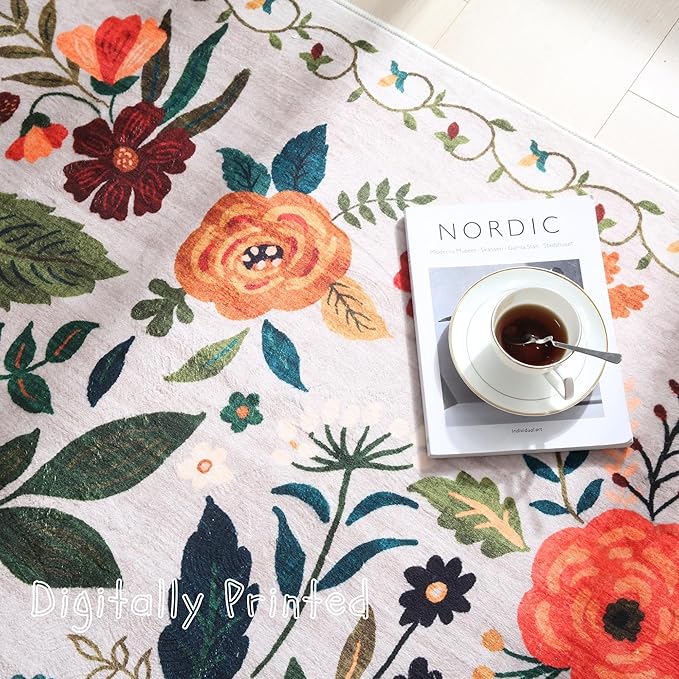 Rugcomf Runner Rug for Hallways Kitchen Rug Non Slip 2'6''x8' Washable Rugs with Rubber Backing Soft Floral Carpet Runner for Hallways, Kitchen, Laundry, Bedroom, Bathroom(Beige)