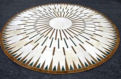 Sn Alef Home Round Designer Rug for Living Room | Handcrafted Black & White Boho Floor Carpet | Modern Ethnic Circular Mat for Home Décor & Meditation Space (White_5x5)