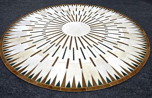 Sn Alef Home Round Designer Rug for Living Room | Handcrafted Black & White Boho Floor Carpet | Modern Ethnic Circular Mat for Home Décor & Meditation Space (White_10x10)