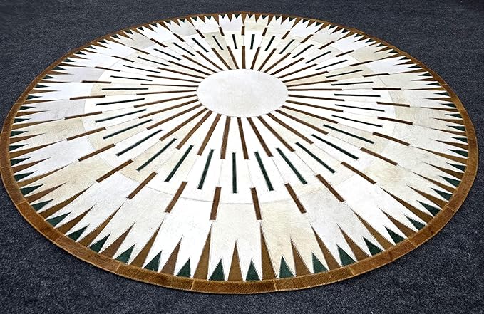 Sn Alef Home Round Designer Rug for Living Room | Handcrafted Black & White Boho Floor Carpet | Modern Ethnic Circular Mat for Home Décor & Meditation Space(White_8x8)