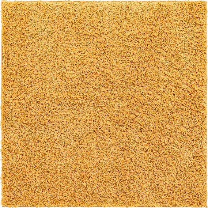 Unique Loom Davos Shag Collection Area Rug - Solid (3' 3" Square, Sun Yellow)