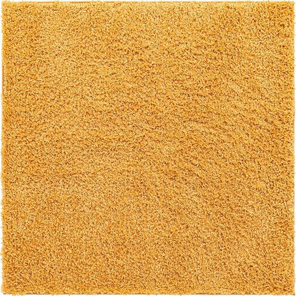 Unique Loom Davos Shag Collection Area Rug - Solid (5' 3" Square, Sun Yellow)