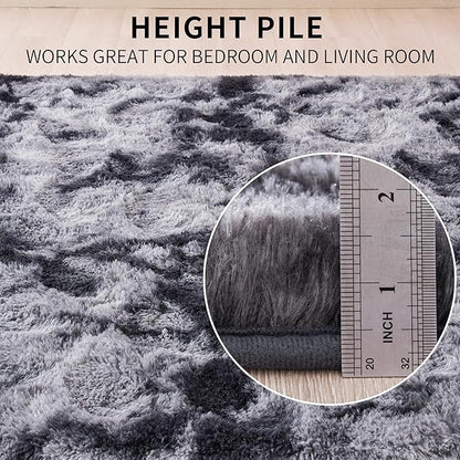 Beglad Fluffy Large Area Rugs 9x12 Feet, Modern Minimalist Style Shag Fuzzy Rugs, Non-Slip Indoor Carpet Soft Rugs for Kids Room, Bedroom & Living Room, Tie-Dyed Dark Grey