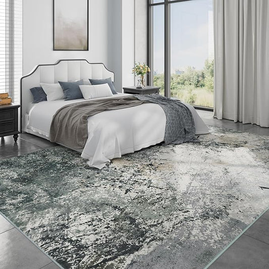 Arbosofe Modern Abstract Rug for Living Room, 6'x9' Washable Area Rug with Non-Slip Backing & Short Pile, Large Carpet with Abstract Pattern for Living Room Bedroom and Dining Floor Carpet Grey
