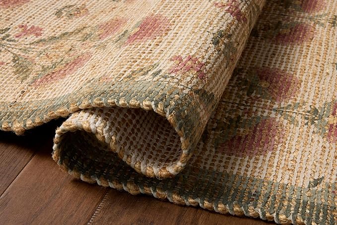 Loloi Chris Loves Julia Rue Collection RUE-01 Sage/Blush 9'-3" x 13' Area Rug Jute Neutral Floral Living Room Bedroom Rug