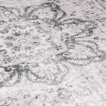 ReaLife Rugs Machine Washable Area Rug - Living Room Bedroom Bathroom Kitchen Entryway Office - Padded Low Pile Stain Resistant Premium - Boho Farmhouse Vintage - Joy - Gray 5' x 7'