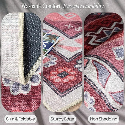 Fame Rugs Turkish Rug. Washable Vintage Oriental Antique Inspired Traditional Doormat Small Modern Area Rugs Luxury Entryway Entry Bedroom Bathroom Kitchen (378RR, 2'5 x 5')